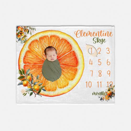Clementine Girl Milestone Blanket, Oranges Monthly Baby Blanket, Oranges Nursery, Baby Shower Gift, Sunny Nursery, Baby Clementines G65