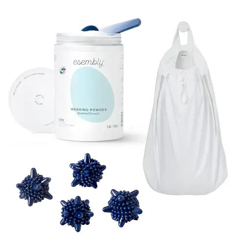 Esembly Laundry Essentials Bundle | Laundry Detergent Canister, Agitators (4-Pack), and Pail Pouch (Sea Salt)