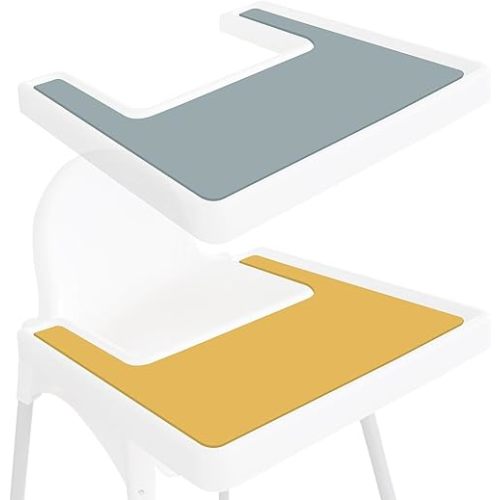 (2-Pack, Yellow & Blue) High Chair Placemat Compatible with IKEA Antilop Baby High Chair Food-Grade Silicone Placemat for IKEA Antilop Accessories High Chair Placemat for Babies, Toddlers