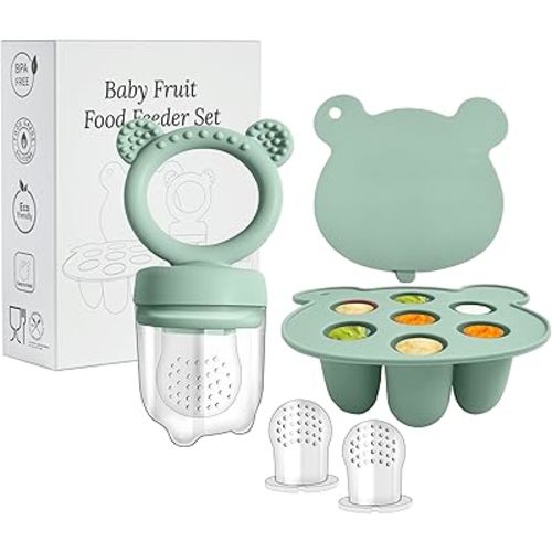 Baby Fruit Feeder Pacifier - Silicone Baby Food Feeder- Breastmilk Popsicle Freezer Molds for Baby Teething & Infant Self Feeding (Green)