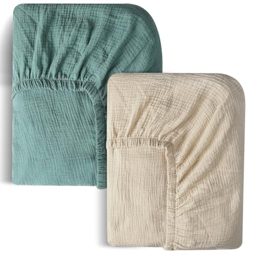 FHMJYH Muslin Cotton Crib Sheets 2 Pack - 100% Cotton, Soft & Breathable - Standard & Toddler Sizes (28x52 Inch) - Unisex, Bohemian Style