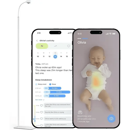 Smart Baby Camera Monitor & Floor Stand, Sensor-Free Baby Breathing Monitor, Sleep Tracker, Cry Detection, Night Vision, 2-Way Audio, AI Monitoring, WiFi Camera for Baby Room, Smartphone App
