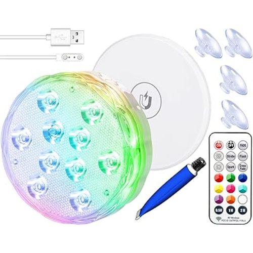 Rechargeable Submersible Pool Lights with Remote, Waterproof Underwater Charging Battery Operated Controlled 25 Color Changing LED with Magnet Floating Lights Pool Pond Decoration (1 Pack)