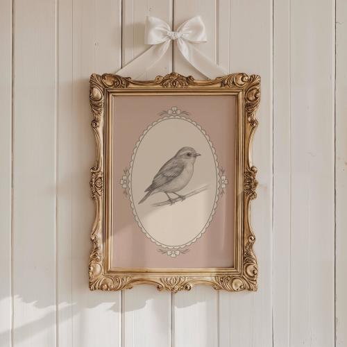 Bird Sketch Wall Art PRINTABLE Vintage Nursery Animal Drawing Soft Pastel Bird Print Baby Girl Room Decor Toddler Bedroom Wall Art Gift | 66
