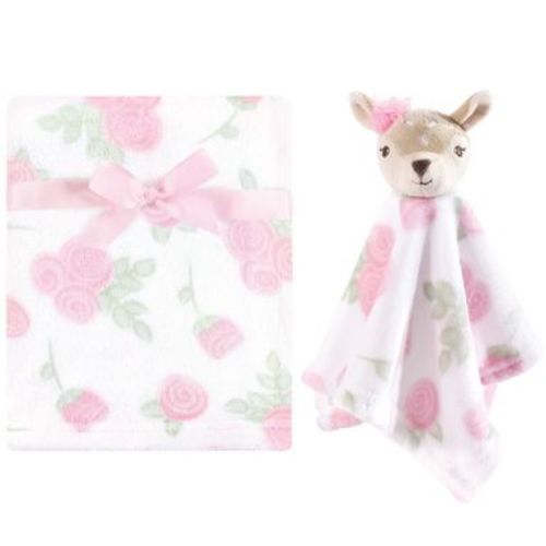 Hudson Baby Infant Girl Plush Blanket with Security Blanket, Fawn, One Size