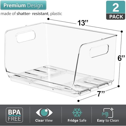 Sorbus Stackable Storage Bins Open Front - Clear Stackable Storage Bins - Pantry Bins for Storage and Organization - Acrylic Stackable Bins for Kitchen - Clear Pantry Organizer Bins (Small 2 Pack)