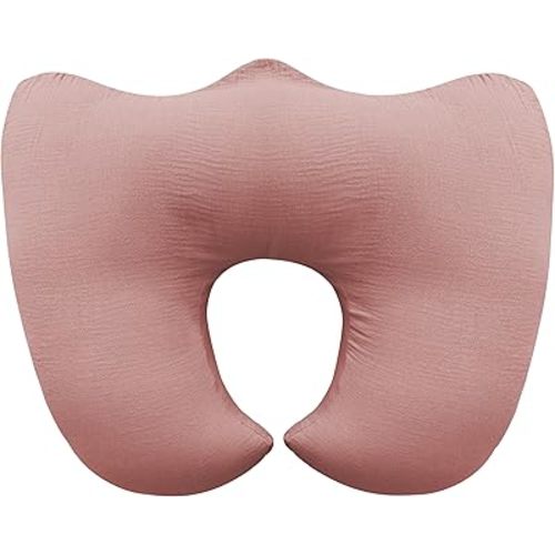 Muslin Nursing Pillow for Breastfeeding, 100% Cotton Cover Original Plus Size Breastfeeding Pillows for More Support for Mom and Baby, Removable Muslin Cover, Bean Paste