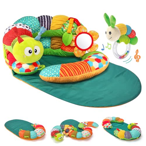 hahaland Tummy Time Toys - 4 in 1 Tummy Time Pillow & Baby Sitting Support for Newborn Infant Baby 0-3 Months Early Development Detachable Teether Rattle Sensory Play for 0 3 6 9 12 Months