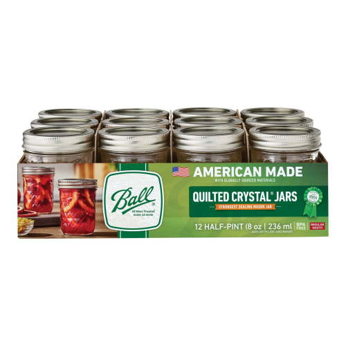 Free Shipping! Ball Quilted Crystal 8 oz Mason Jars 12 Pack, Half Pint Canning Jars with Lids and Bands