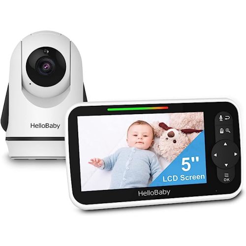 HelloBaby Video Baby Monitor with 2 Cameras and 5 Inch Split Screen Display, Remote Control Cameras with Night Vision and Temprature Monitoring