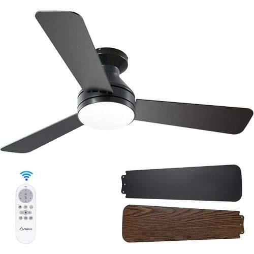Amico 42 Inch Black Low Profile Ceiling Fans with Lights and Remote