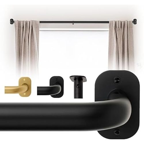 Blackout Curtain Rod Wrap Around Design - Adjustable 66-120 Inches - Wall/Ceiling Mount - Heavy Duty Metal - Room Darkening French Return Drapery Hardware - Modern Minimalist Bracket - Matte Black