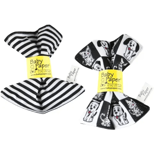 Baby Paper – 2 Pack of Crinkly, Sensory Toys, Black & White Stripe, Dog/Cat