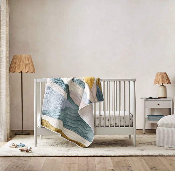 Cloud Embroidered Hand-Quilted 100% Organic Cotton Baby Crib Quilt