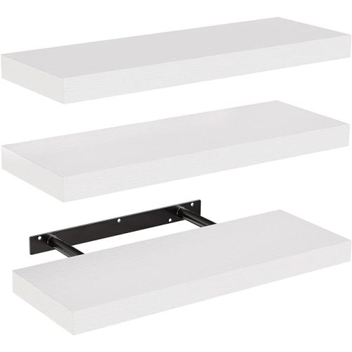 AMADA HOMEFURNISHING Floating Shelves, Wall Shelves for Bathroom/Living Room/Bedroom/Kitchen Decor, White Shelves with Invisible Brackets Set of 3 - AMFS08