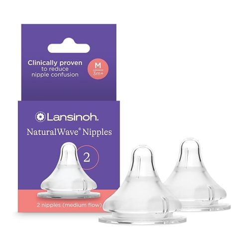 Lansinoh NaturalWave Baby Bottle Nipples – 100% Soft, Durable Silicone, Made Without BPA BPS, Anti-Colic, Supports Baby’s Developing Mouth and Teeth, Slow Flow, Size S, 2 Count, 1+ Month