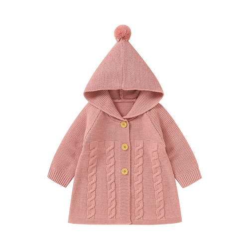 WOYY Newborn Girls Knit Cardigan Top Solid Button Hooded Sweater Fall Winter Outerwear