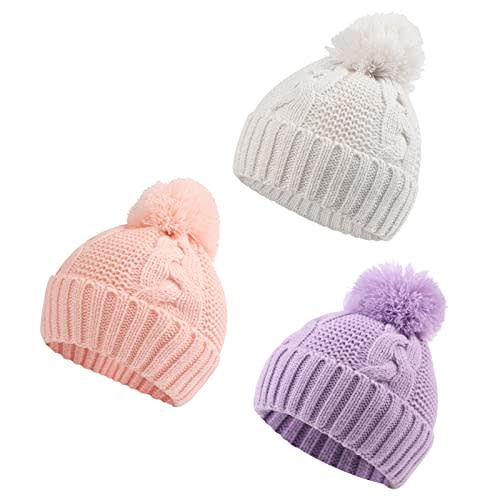 Zsedrut Baby Winter Beanie for Girls Boys Infant Toddler Warm Knit Twist Hat with Pompom