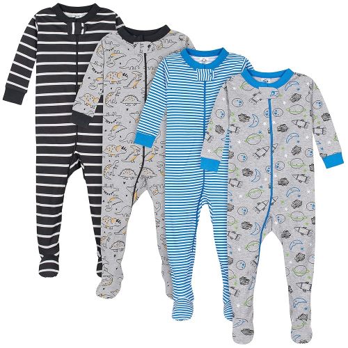 4-Pack Boys Safari Animals & Crab Snug Fit Footed Cotton Pajamas