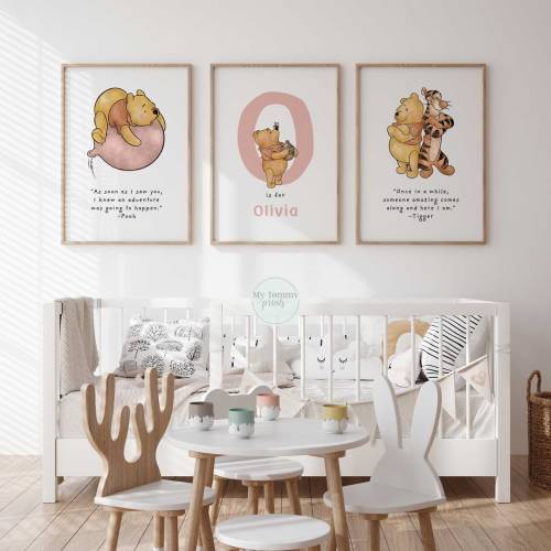 Winnie The Pooh Nursery Decor, Personalised Name Print, Baby Girl Room Prints, Little Boys Bedroom
