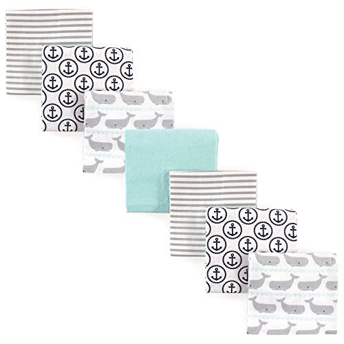 Hudson Baby Unisex Baby Cotton Flannel Receiving Blankets Bundle, Gray Whale, One Size
