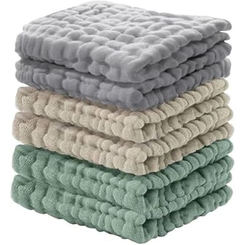 Cuddle Campus Baby Washcloths 6 Packs, Muslin Washcloths Baby,Cotton Burp Cloths, Extra Absorbent and Soft Wash Clothes for Newborns (Set-4)