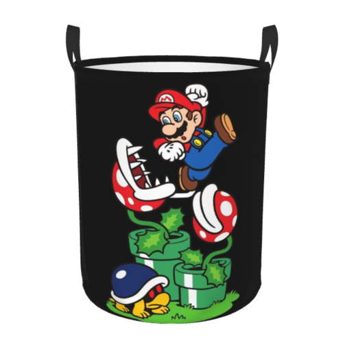 Circular Hamper with Handles, Super Mario Laundry Basket Dirty Clothes Storage Basket For Home Bathroom Medium