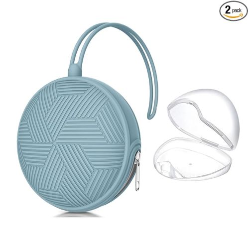Smlpuame Pacifier Holder Case,BPA Free Portable Pacifier Storage Container,Silicone Baby Pacifier Cover Pouch for Diaper Bag Stroller,Travel Outdoor Activities,Easy to Clean(Blue)