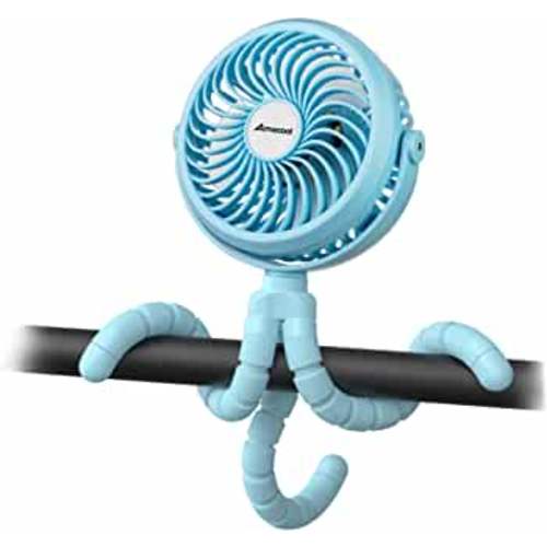 AMACOOL Battery Operated Stroller Fan Flexible Tripod Clip On Fan with 3 Speeds and Rotatable Handheld Personal Fan for Car Seat Crib Bike Treadmill (Blue)