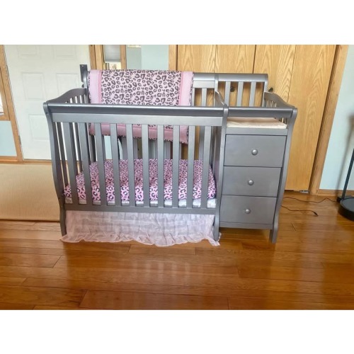 Silver 4-in-1 Convertible Crib with Attached Changing Table