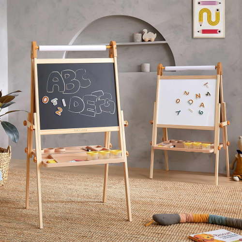 Tiny Land Wooden Easel for Kids, Adjustable Height All-in-One Art Set