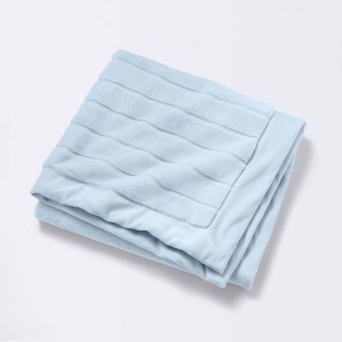 Faux Fur With Channel Carving Baby Blanket - Cloud Island™ - Light Blue