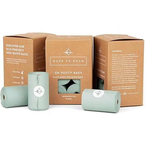 MADE TO ROAM On Dooty Bags - Plant Based Dog Poop Bag Rolls, Extra Thick, Leak Proof, Unscented Dog Waste Bags (Set of 3 Boxes, 270 Bags Total) - Washington Rain