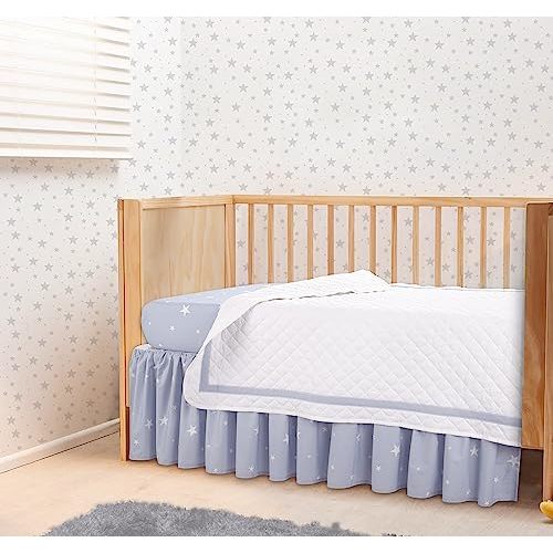 Bedward 100 Percent Cotton (Excluding Quilt Filling) 3 Piece Baby, Toddler Crib Bedding Set ; Includes Fitted Sheet, Bed Skirt and Comforter Quilt for Nursery (Stars) 100C20213
