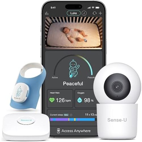 Sense-U Smart Baby Sock Shoe 2 Bundle – Heart Rate & Sleep Pattern Tracking with 2.5K HD Video Camera, AI Cry Detection & Audio