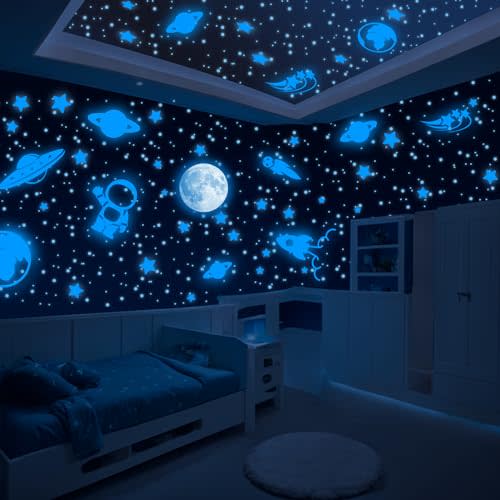 LUMOSX Glow in The Dark Stars for Ceiling Decor - 600 pcs with Bonus Constellation E-Book | Ceiling Stars Glow in The Dark Stickers and Space Wall Decal for Kids Room Decor (Blue)