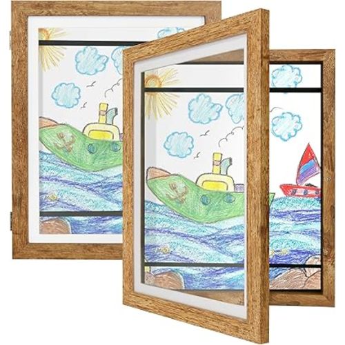 Kids Art Frame 2 Pack - 9x12 Front Opening Kids Frames for Artwork, Kids Artwork Frames Changeable Storage Holds 50, Children Art Projects, Drawings, 3D Art, Crafts