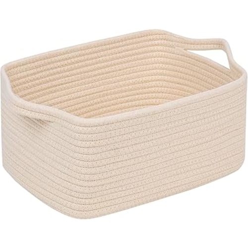 CubesLand Cube Storage Organizer Basket Bin, Cube Shelf Shelves Cotton Rope Basket, Durable Woven Rectangular Basket for Organizing, Nursery Toys Basket, 14x10x7.08IN Beige Basket
