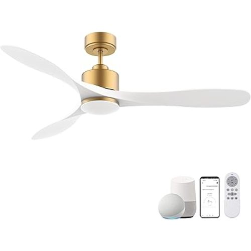 cumilo 52" Smart Ceiling Fans with Lights Remote,Quiet DC Motor,Dimmable,Gold and White Outdoor Indoor Ceiling Fan,Control with Voice Alexa App, for Modern Bedroom Patios