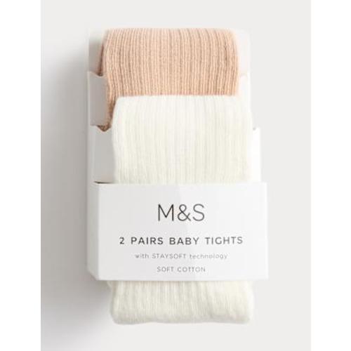 2 Pack Cotton Rich Ribbed Tights (0-3 Yrs)