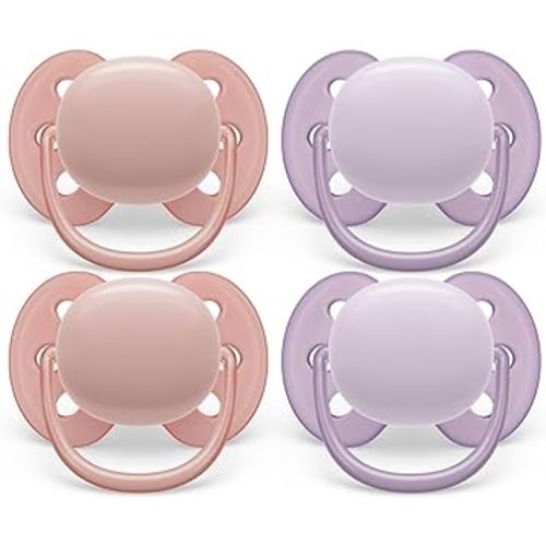 Philips Avent Ultra Soft Pacifier - 4 x Soft and Flexible Baby Pacifiers for Babies Aged 0-6 Months, BPA Free with Sterilizer Carry Case, SCF091/25