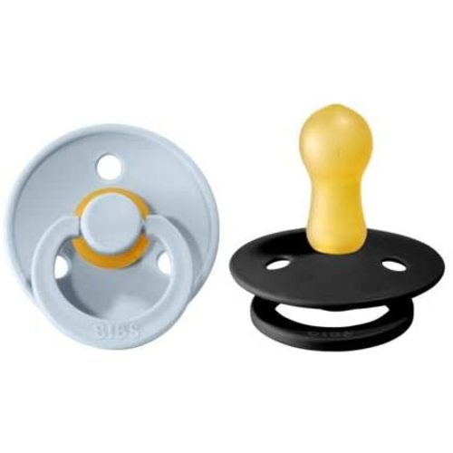 BIBS Baby Pacifier | BPA-Free Natural Rubber | Made in Denmark | Baby Blue/Black 2-Pack (0-6 Months)