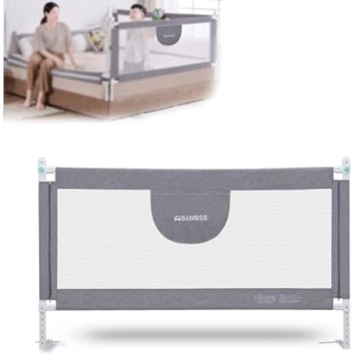 MBQMBSS 58'' Bed Guard Rail for Toddlers, Toddler Bed Rail - Fit for Wide Side of Queen Bed, Baby Bed Rail Guard, Bed Rails for Kids with Double Safety Lock & Extra Y-Shaped Reinforcement Strap