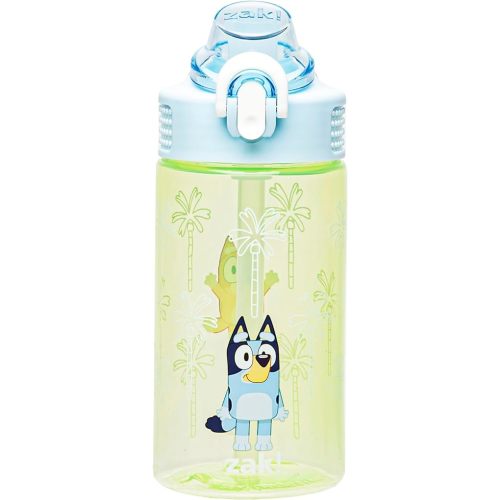 Zak Designs Bluey Bouteille d'eau pour enfants pour l'école ou les voyages, bouteille d'eau en plastique durable de 473,6 g avec paille, poignée, et couvercle à bec verseur pop-up étanche (bleu et