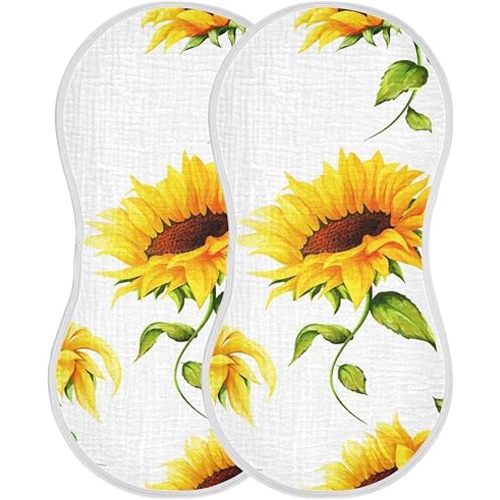 Muslin Baby Burp Cloths Set of 1, Soft Absorbent Big Sunflower Muslin Washcloths, Bibs, Face Towel for Newborn Boys Girls, 22 x 11 Inch