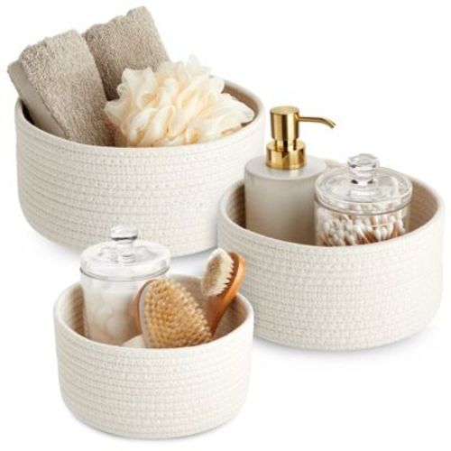 Farmlyn Creek 3-pack Round Cotton Woven Baskets For Storage, White Home Organizers (3 Sizes)