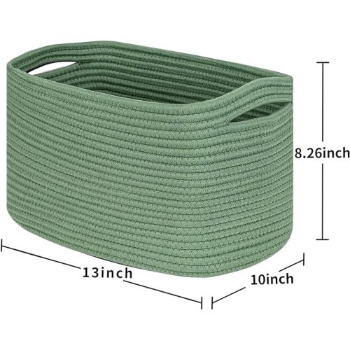 Green 3 Pack Shelf Cube Storage Organizer Bins,Decorative Closet Storage Basket for Organizing,Skin-friendly Rope Basket for Shelves,Rectangular Woven Basket for Living Room