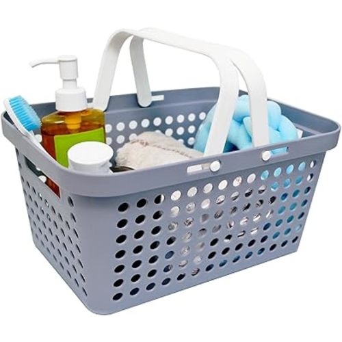 Plastic Shower Caddy Basket with Handles, Cleaning Supply for Dorm, School, Camping, Travel, Bathroom (light grey 1 pack)