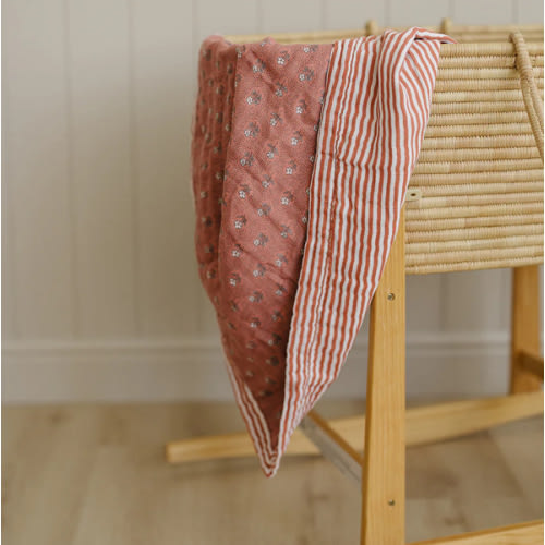 Vintage Pink Floral + Pink Stripes Muslin Quilt