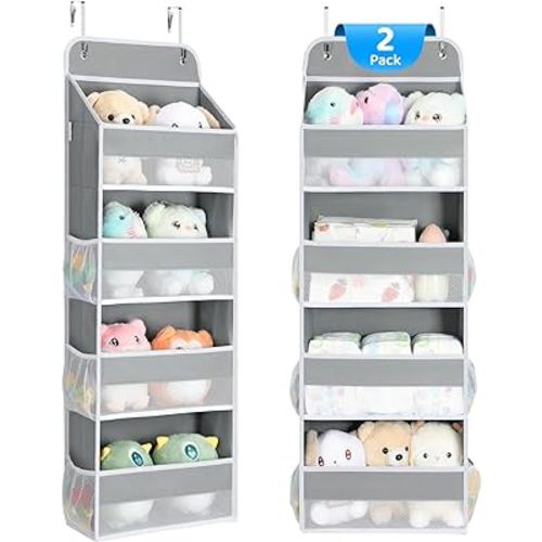 Yecaye 2 Pack 4 Tier Over The Door Organizer - Foldable Portable Baby Essentials for Stuffed Animal Storage - Multi-Purpose Bathroom Closet Organizers and Storage for Kids Newborn Baby Stuff